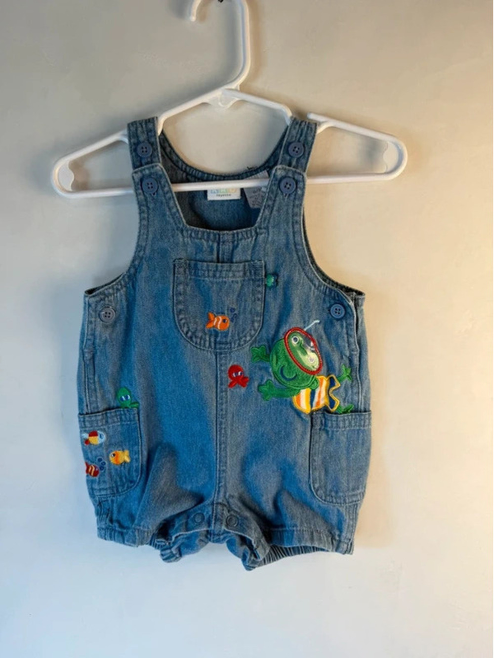 Vintage denim underwater embroidered baby romper